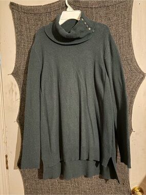 Calvin Klein Jeans Dark Teal Turtleneck Sweater with Shoulder Buttons